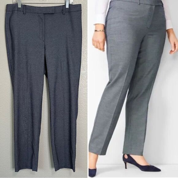 Talbots High Waist Navy Blue White Tweed Straight Leg Pants, Size 12 - Picture 1 of 13